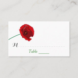 Wedding Place Card   Red Poppies   Black, Green