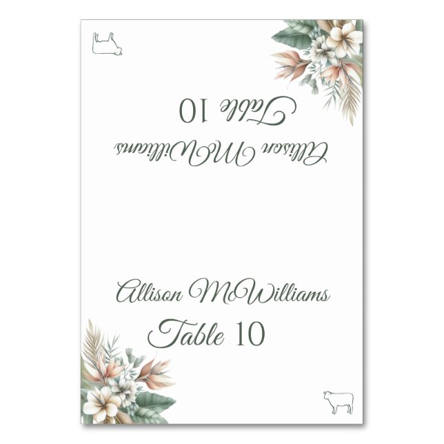 Wedding Place card-Tropical Elegance-Meat- Table Number (Front)