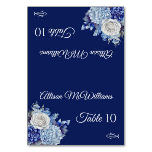 Wedding Place card-Watercolor Flowers-Fish Table Number