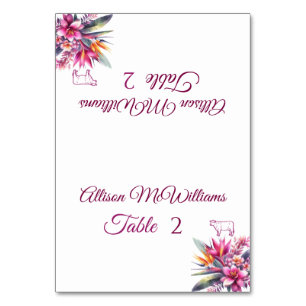 Wedding Place card-Watercolor Tropical Bliss-Meat- Table Number