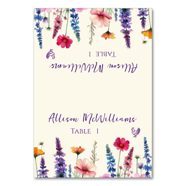 Wedding Place card-Wildflowers Symphony -Poultry Table Number (Front)