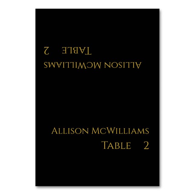 Wedding Place cards--Black and Gold- Table Number (Front)
