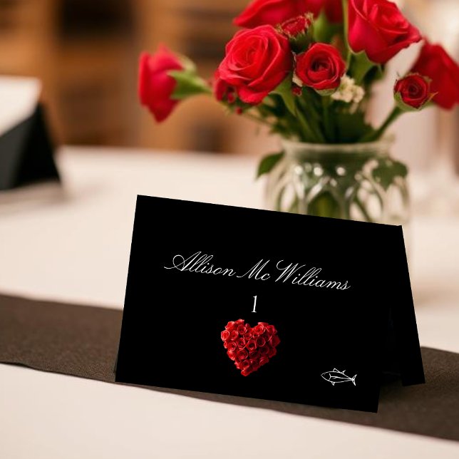Wedding Place Cards Fish Icon-Red Roses (Wedding Place Cards Fish Icon-Red Roses- Place Cards)