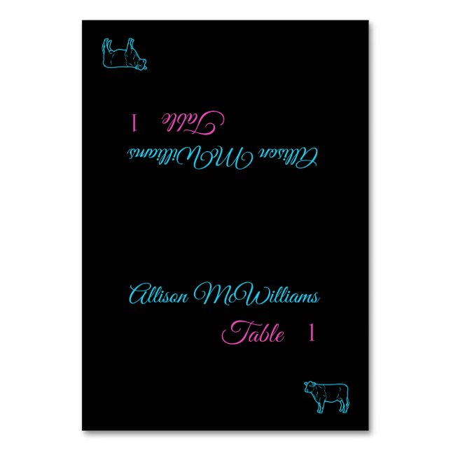 Wedding Place cards-Meat Icon-Blue and Pink- Table Number (Front)