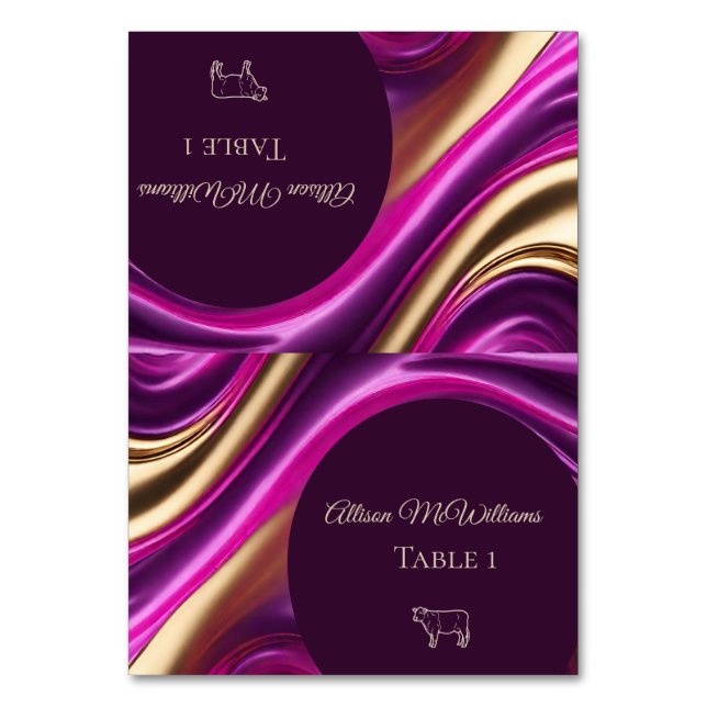 Wedding Place cards-Meat Icon-Purple and Gold Table Number (Front)