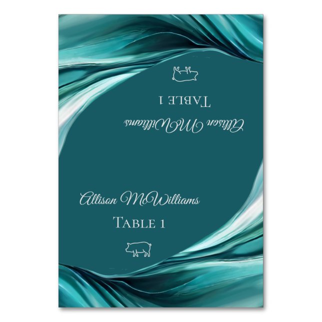 Wedding Place cards-Pork Icon-Emerald Green- Table Number (Front)
