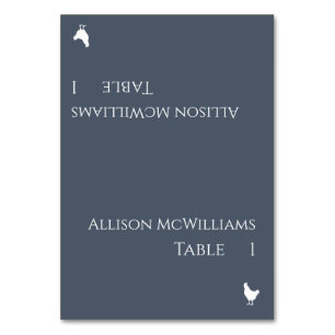 Wedding Place cards-Poultry Icon-Blue and White- Table Number