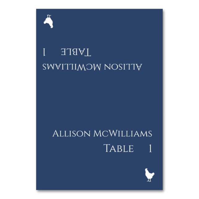 Wedding Place cards-Poultry Icon-Dark blue- Table Number (Front)