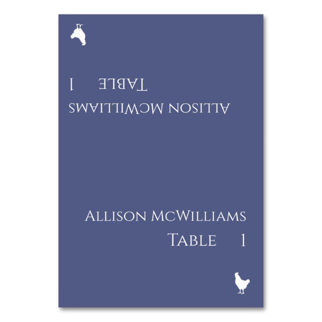 Wedding Place cards-Poultry Icon-Marlin Blue- Table Number (Front)