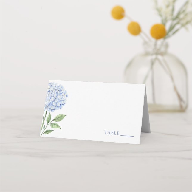 Wedding Place Cards, Single Blue Hydrangea Classic Card (Front)