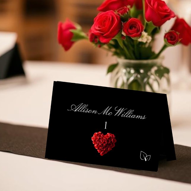 Wedding Place Cards Vegan Icon-Red Roses (Wedding Place Cards Vegetarian Icon-Red Roses)