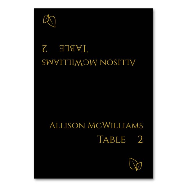 Wedding Place cards-Vegetarian-Black and Gold- Table Number (Front)