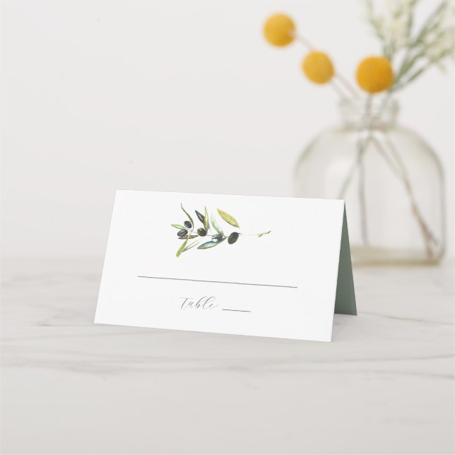 Wedding Place Cards Watercolor Olive Branch (Front)
