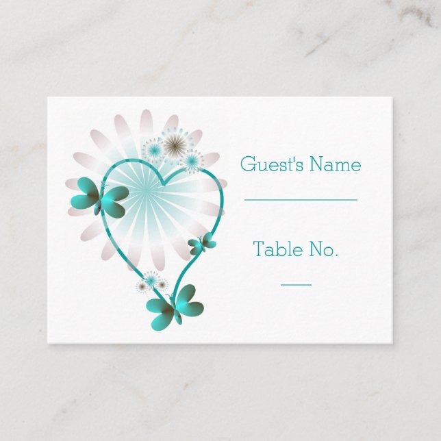 Wedding Place Setting Card Mint Butterfly Heart (Front)