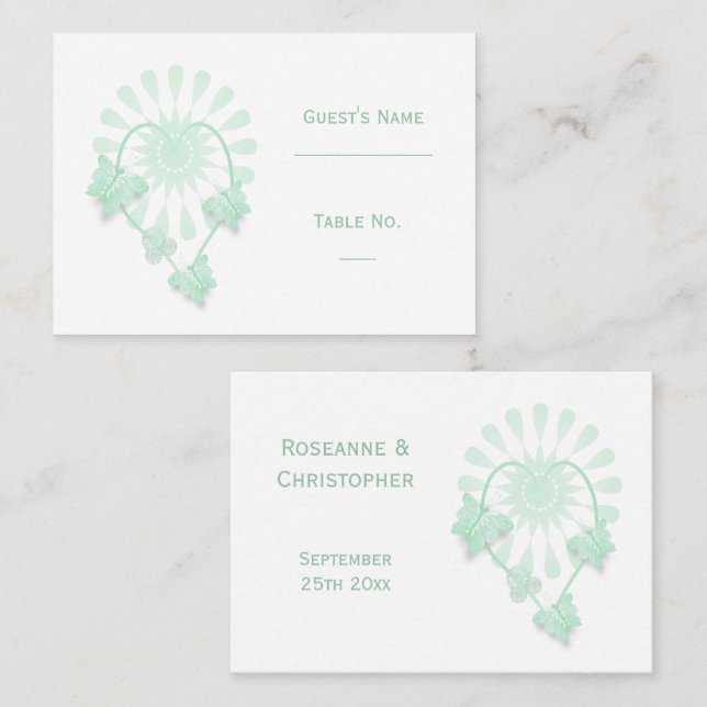 Wedding Place Setting Card Peppermint Butterflies (Front/Back)