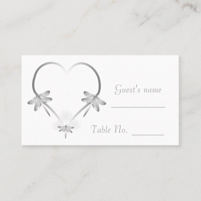 Wedding Place Setting Card Silver Dragonflies (Front)