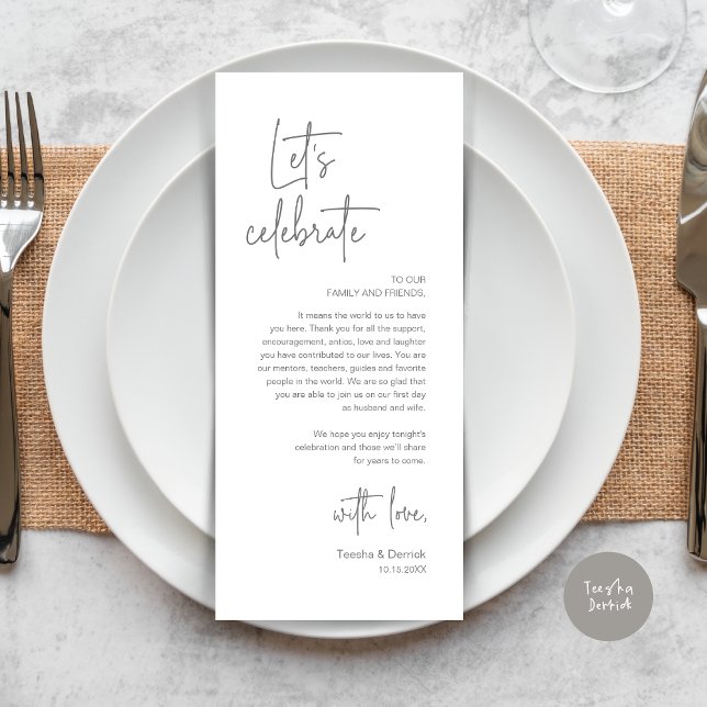 Wedding Place Setting Dinner Party Thank You Card (Modern Wedding Dinner Place Setting Dinner Party Thank You Card, Let's Celebrate,Cute Dark Grey)