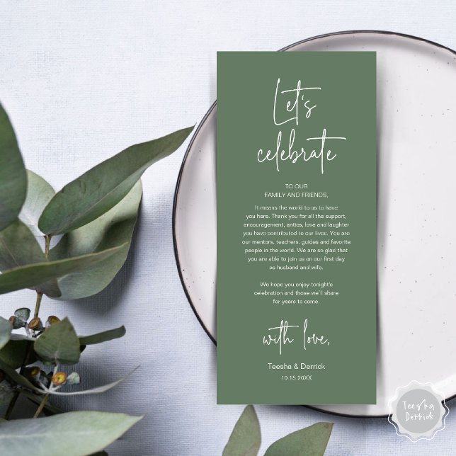 Wedding Place Setting Dinner Party Thank You Card (Modern Wedding Dinner Place Setting Dinner Party Thank You Card, Let's Celebrate, Forest Sage Green)