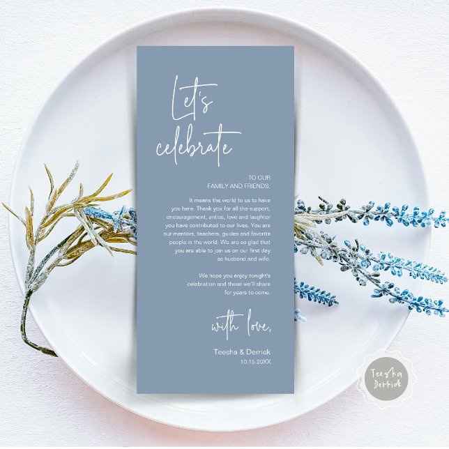 Wedding Place Setting Dinner Party Thank You Card (Modern Wedding Dinner Place Setting Dinner Party Thank You Card, Let's Celebrate, Dusty Blue)