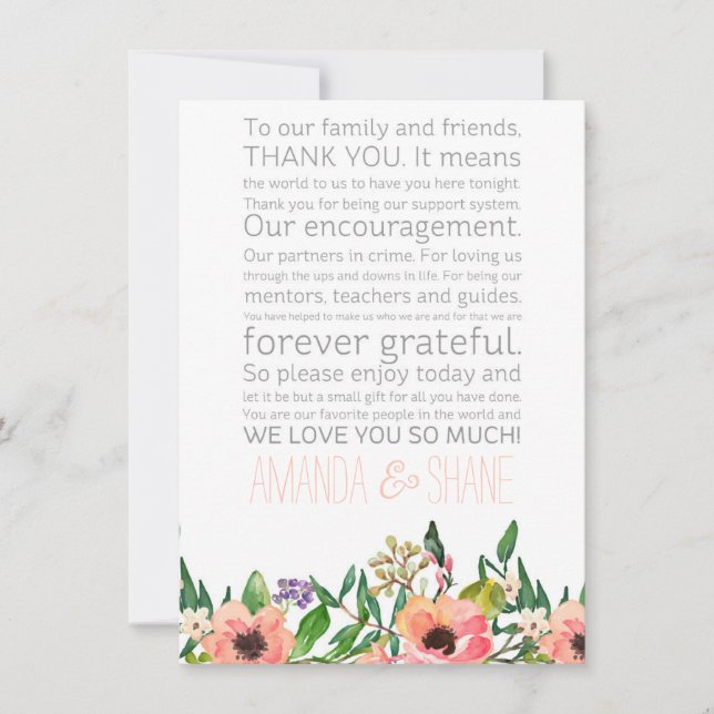Wedding Place Setting Place Card Thank You Message (Front)