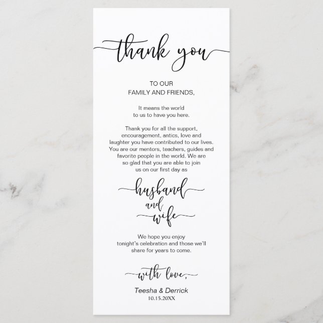 Wedding Place Setting Thank You, Black Script Card (Front)