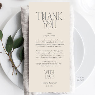Wedding Place Setting Thank You Cream Grey Card