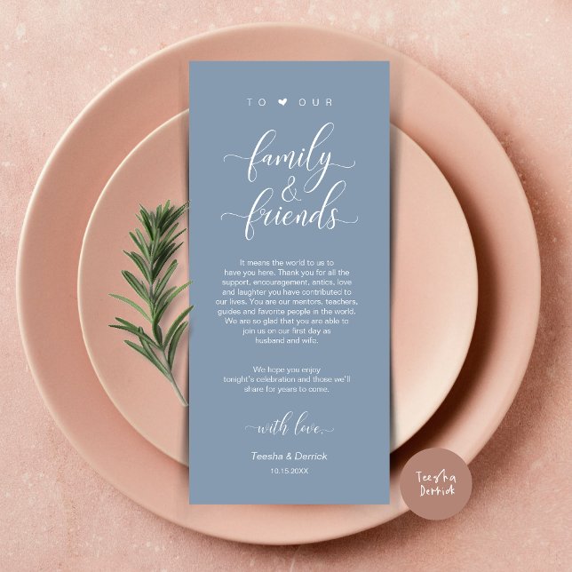 Wedding Place Setting Thank You Modern Classy Card (Modern Classy Wedding Dinner Place Setting Thank You Card, in Dusty Blue)