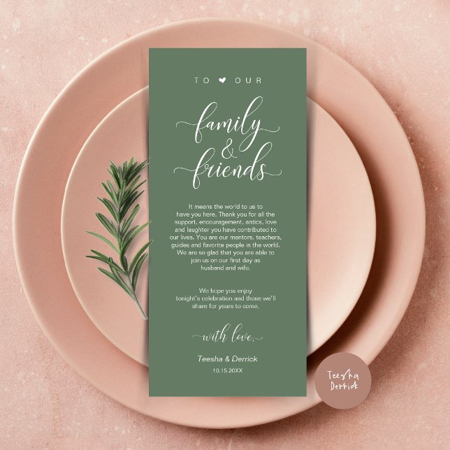 Wedding Place Setting Thank You Modern Classy Card (Modern Classy Wedding Dinner Place Setting Thank You Card, in Forest Sage Green)