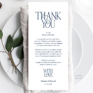 Wedding Place Setting Thank You Navy Blue Card