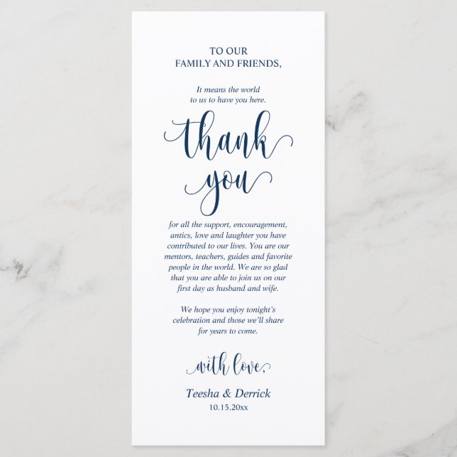 Wedding Place Setting Thank You, Navy Blue Card (Front)