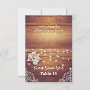 Wedding Place Table Number Floral Light Wood Lace