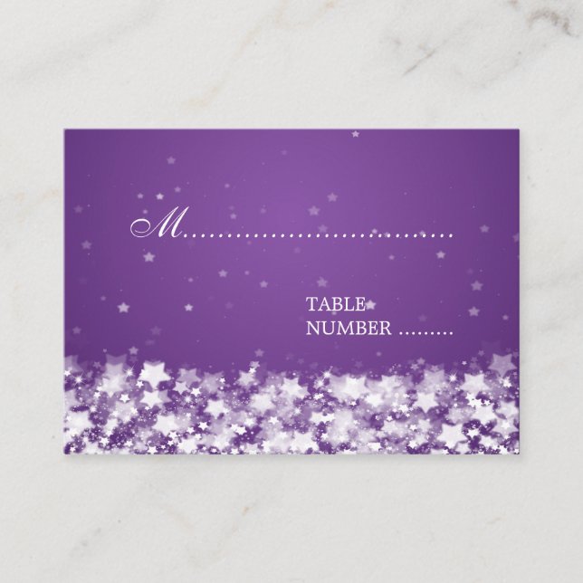 Wedding Placecards Dazzling Stars Purple (Front)