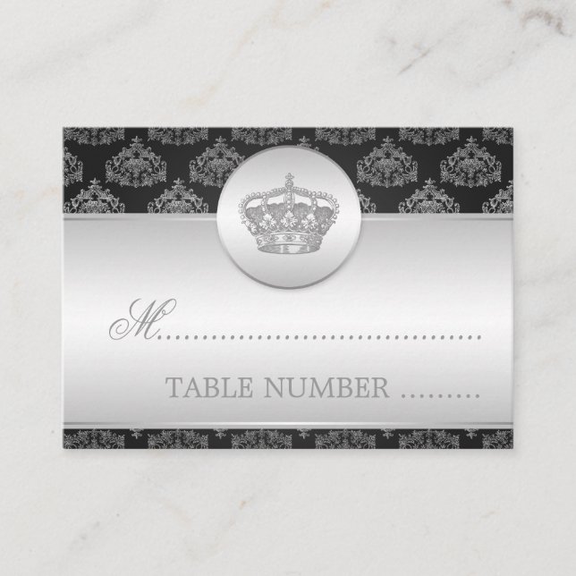 Wedding Placecards Royal Crown Black (Front)