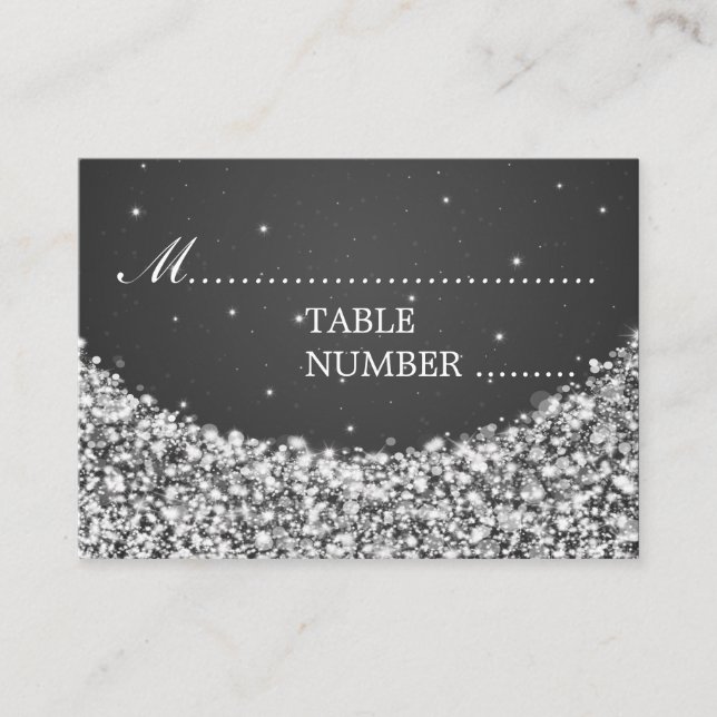 Wedding Placecards Star Sparkle Black (Front)