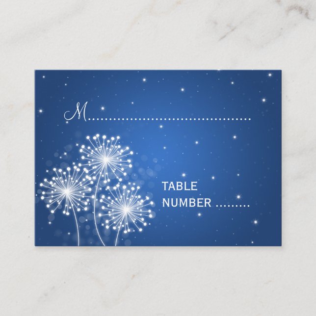 Wedding Placecards Summer Sparkle Sapphire Blue (Front)