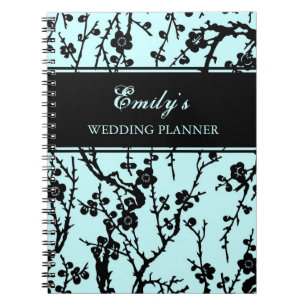 Wedding Planner Black & Turquoise Floral Notebook