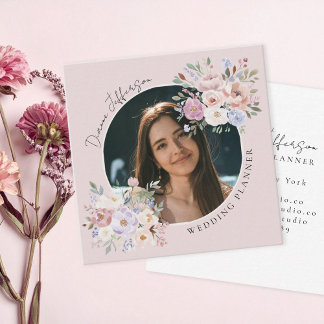 Wedding Planner Blush Pink Floral Custom Photo Square Business Card