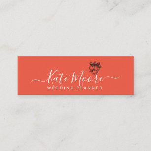 Wedding Planner Crown Hearts Red Orange Mini Business Card