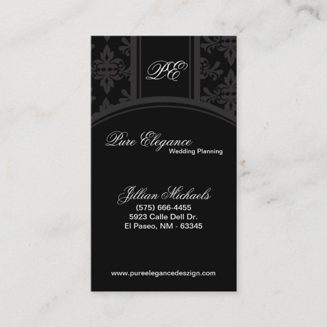 Wedding Planner Damask Filigree Business Card (Front)