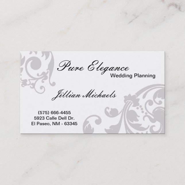 Wedding Planner Damask Filigree Business Card (Front)