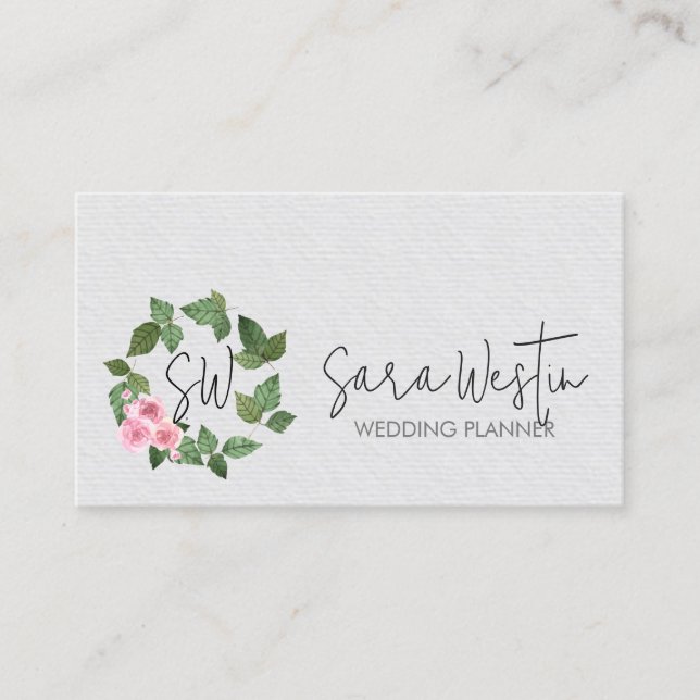 Wedding Planner Floral Monogram  Business Card (Front)