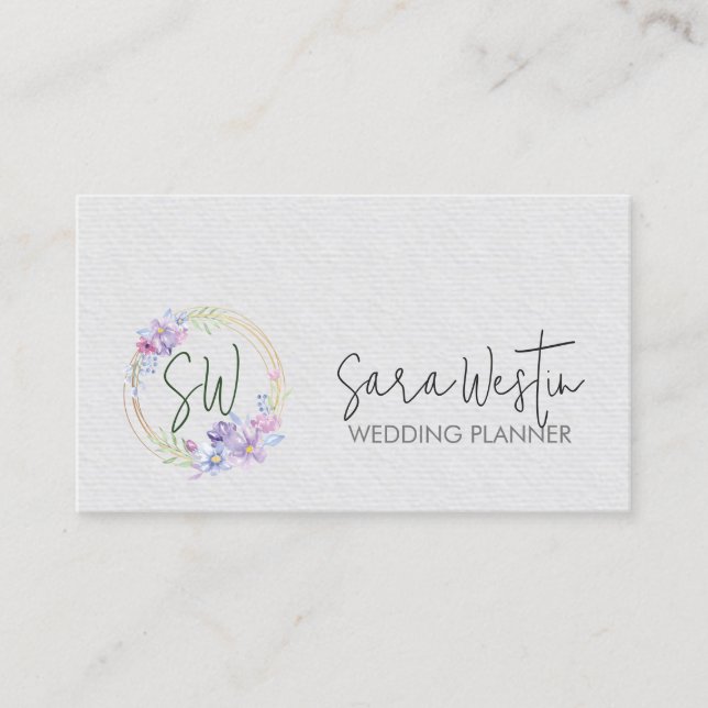 Wedding Planner Floral Monogram  Business Card (Front)