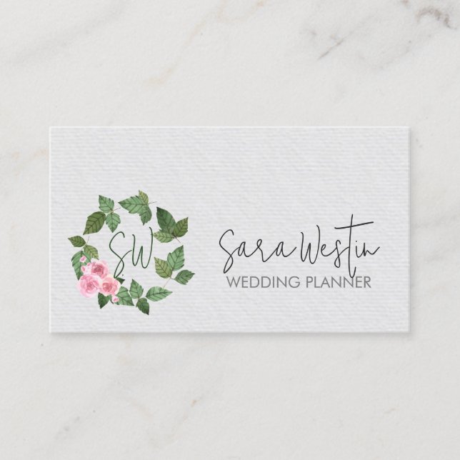 Wedding Planner Floral Monogram  Business Card (Front)