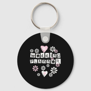 Wedding Planner Flowers White on Black Key Ring