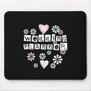 Wedding Planner Flowers White on Black Mouse Pad