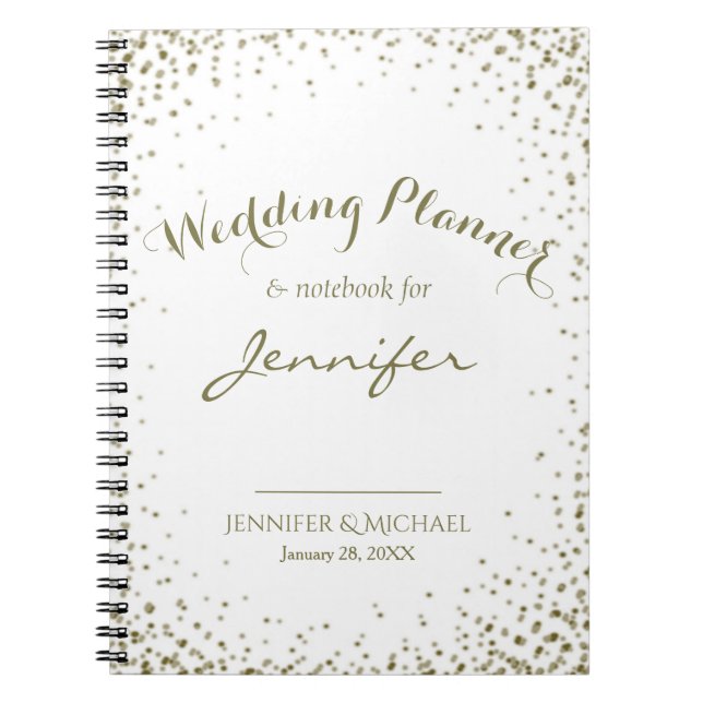 Wedding Planner Gold Confetti Spiral Notebook (Front)