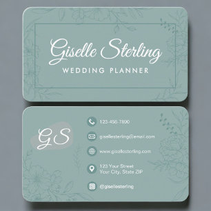 Wedding Planner Green Teal Floral Business Card