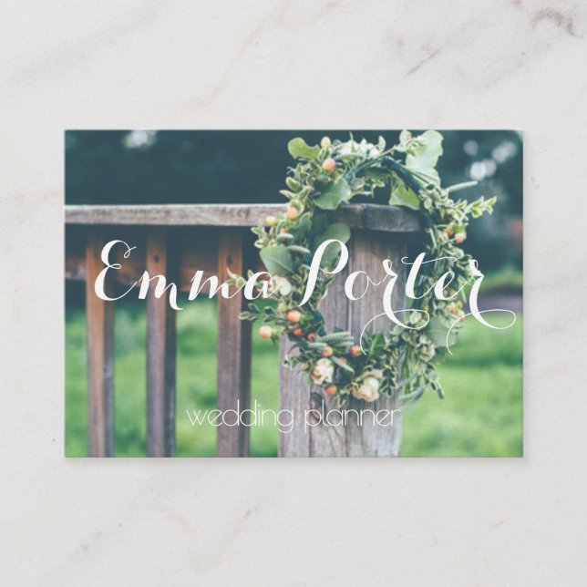 wedding planner green wreath business card (Front)