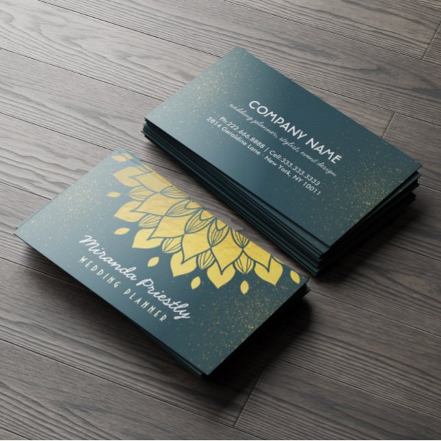 Wedding Planner Makeup Artist Green & Gold Flower Business Card (Creator Uploaded)