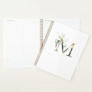Wedding Planner Monogram M Elegant Greenery